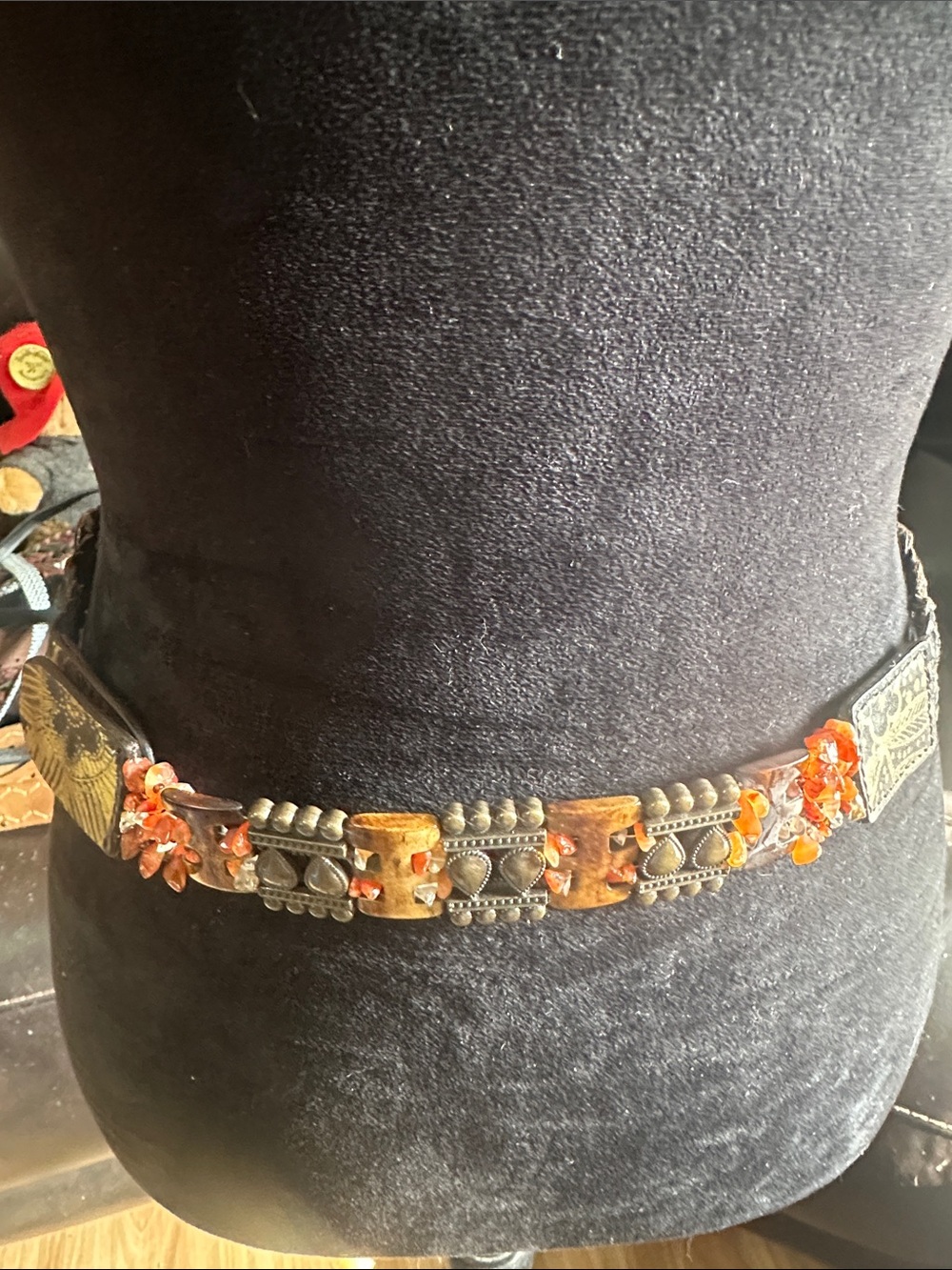 Handcrafted Orange Beaded Leather Waist Belt